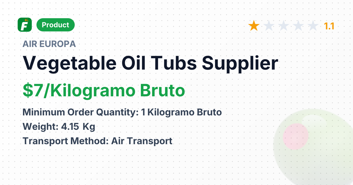 Vegetable Oil Tubs – product summary card, no photo uploaded yet