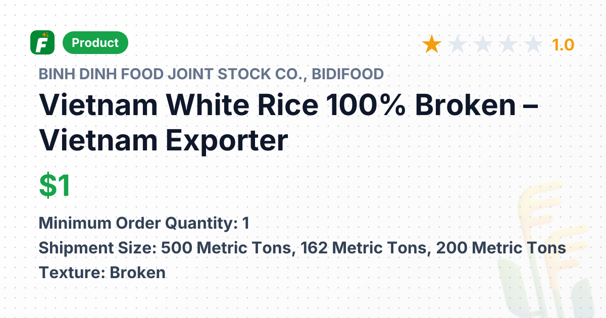 Vietnam White Rice 100% Broken – product summary card, no photo uploaded yet