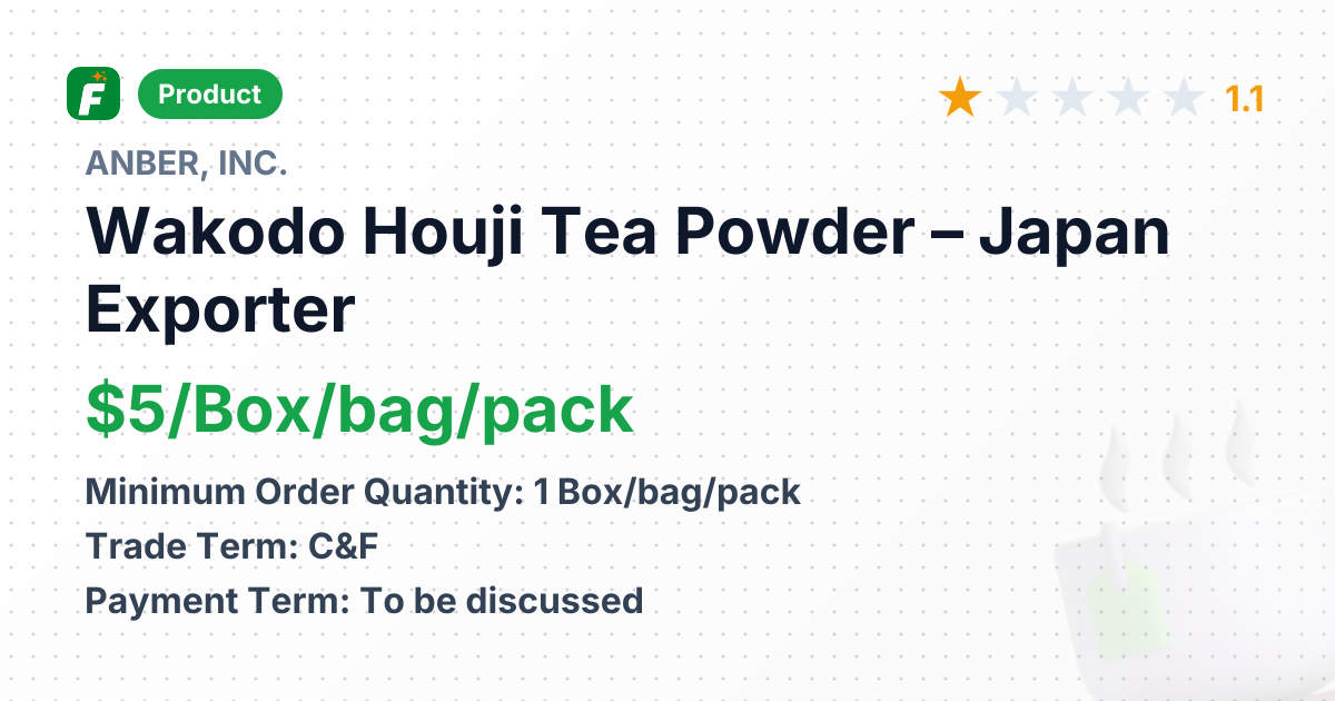 Wakodo Houji Tea Powder – product summary card, no photo uploaded yet