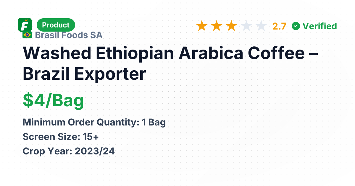 Washed Ethiopian Arabica Coffee – product summary card, no photo uploaded yet