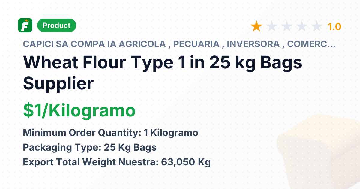 Wheat Flour Type 1 in 25 kg Bags – product summary card, no photo uploaded yet