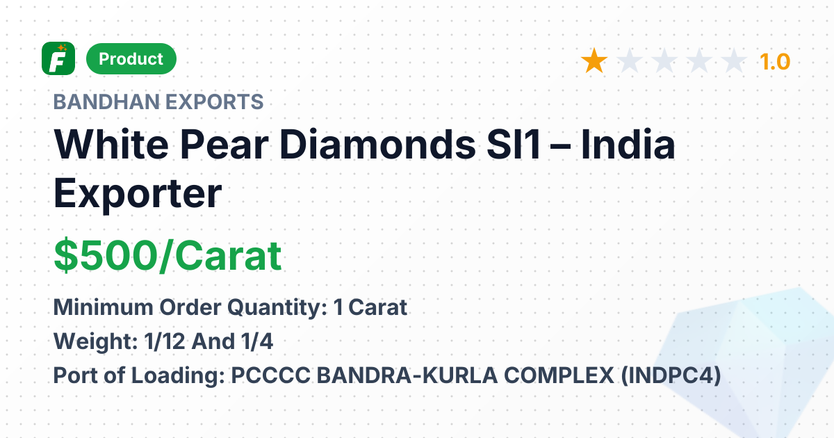 White Pear Diamonds SI1 – product summary card, no photo uploaded yet