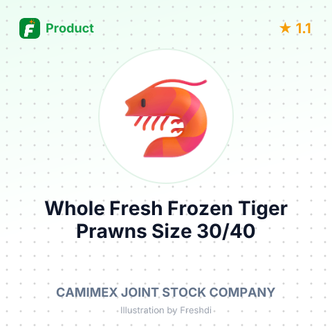 Whole Fresh Frozen Tiger Prawns (HOSO) Size 30/40 – summary card, no photo uploaded yet