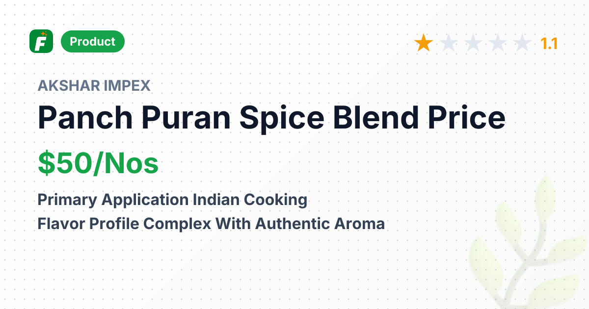 Whole Panch Puran Spice Blend – product summary card, no photo uploaded yet