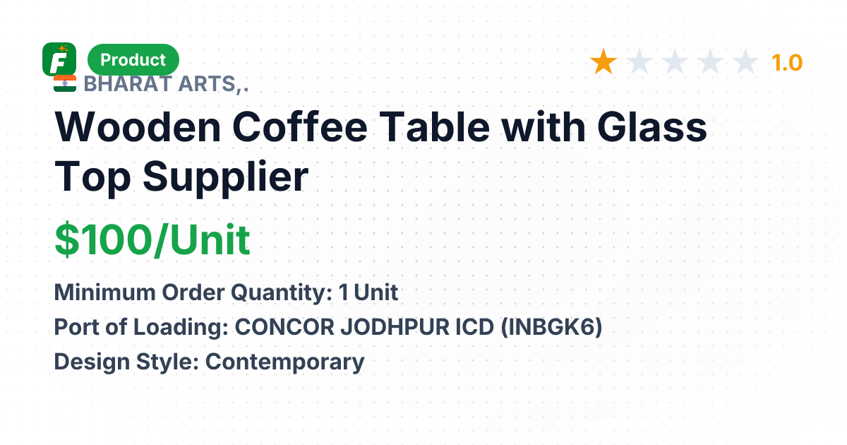 Wooden Coffee Table with Glass Top – product summary card, no photo uploaded yet
