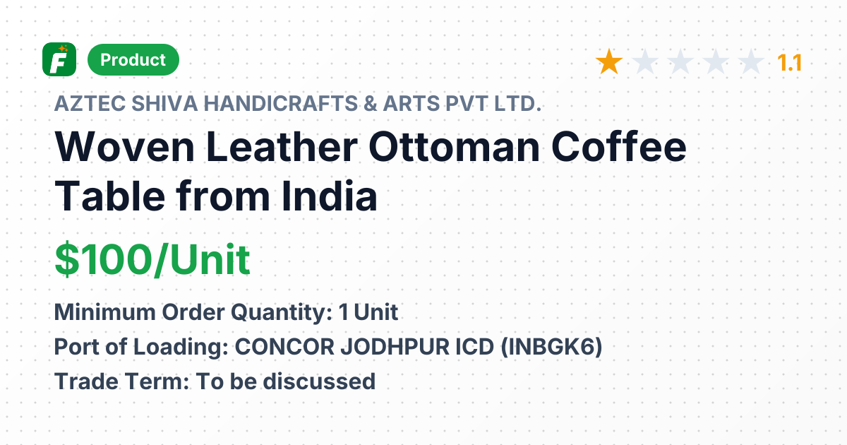 Woven Leather Ottoman Coffee Table – product summary card, no photo uploaded yet