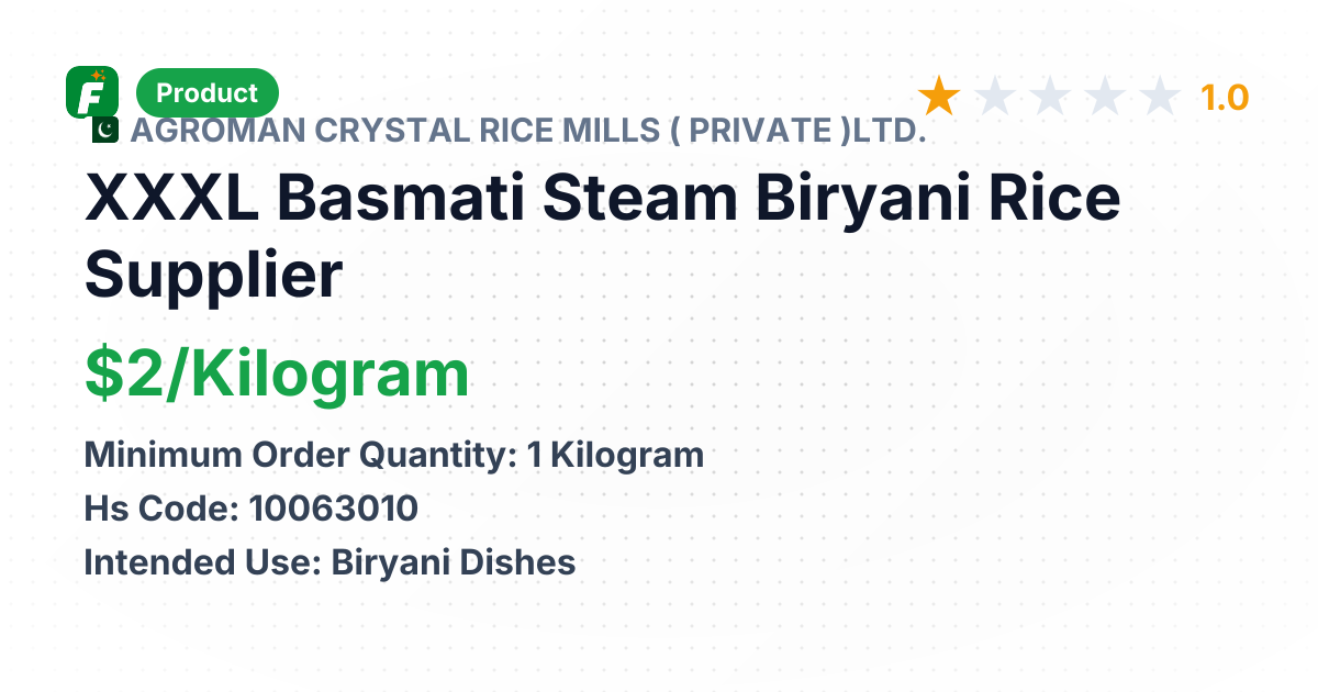XXXL Basmati Steam Biryani Rice – product summary card, no photo uploaded yet