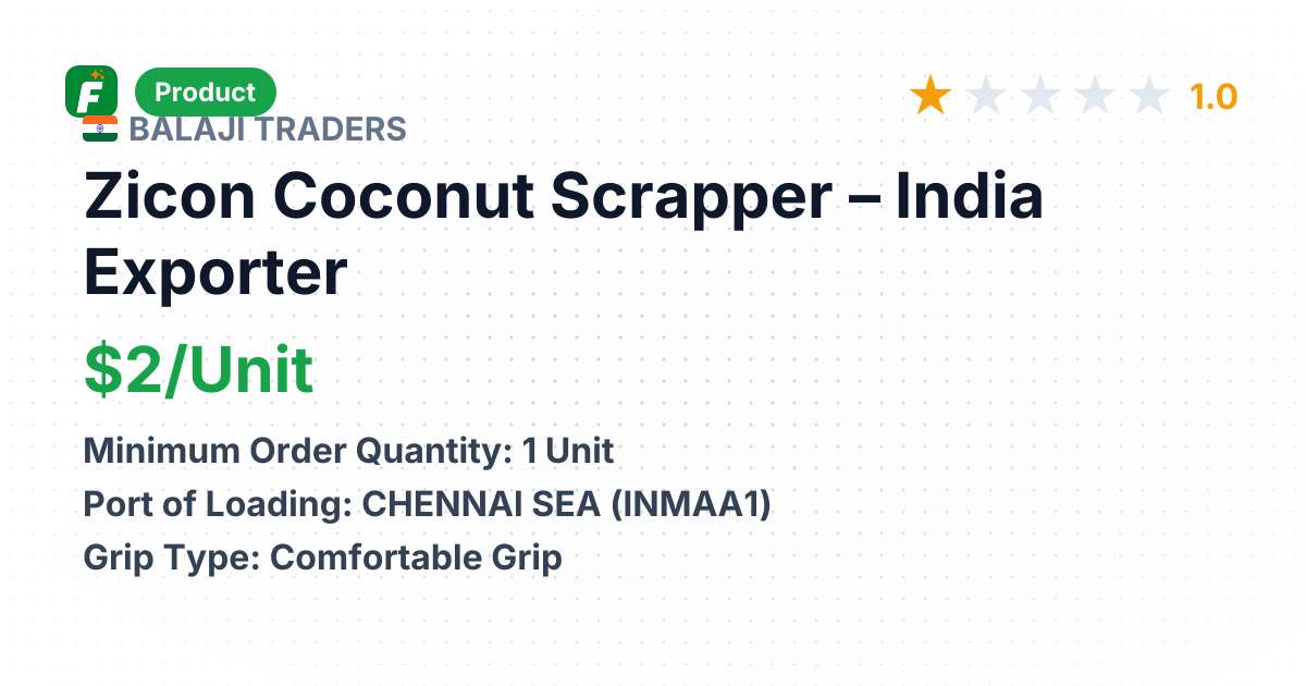 Zicon Coconut Scrapper – product summary card, no photo uploaded yet