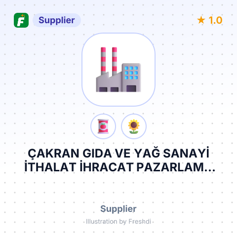 ÇAKRAN GIDA VE YAĞ SANAYİ İTHALAT İHRACAT PAZARLAMA LİMİDET ŞİRKETİ – summary card, no photo uploaded yet