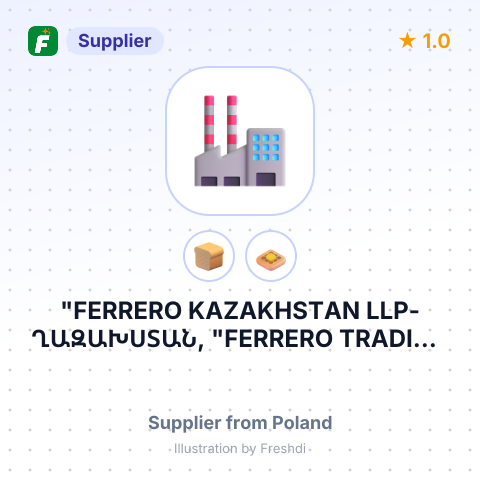 "FERRERO KAZAKHSTAN LLP-ՂԱԶԱԽՍՏԱՆ, "FERRERO TRADING LUX S.A.- ԼՅՈՒՔՍԵՄԲՈՒՐԳԻ ՄԻՋՈՑՈՎ, ԼԵՀԱՍՏԱՆԻ – summary card, no photo uploaded yet