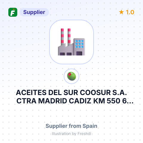ACEITES DEL SUR COOSUR S.A. CTRA MADRID CADIZ KM 550 6 41703 DOS HERMANAS SEVILLA ESPANA – summary card, no photo uploaded yet