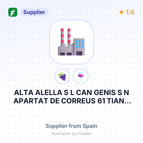 ALTA ALELLA S L CAN GENIS S N APARTAT DE CORREUS 61 TIANA 08391 BARCELONA ESPANA – summary card, no photo uploaded yet