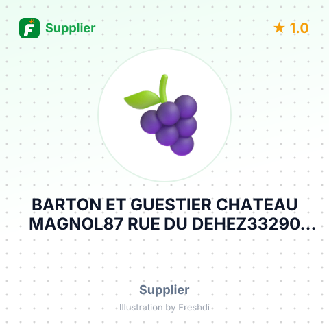 BARTON ET GUESTIER CHATEAU MAGNOL87 RUE DU DEHEZ33290 BLANQUEFORTBLANQUEFORT33290 FRANCE – summary card, no photo uploaded yet