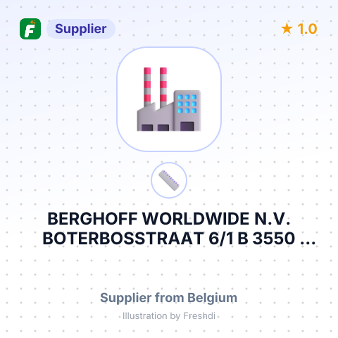 BERGHOFF WORLDWIDE N.V. BOTERBOSSTRAAT 6/1 B 3550 HEUSDEN ZOLDER БЕЛЬГІЯ – summary card, no photo uploaded yet