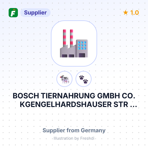 BOSCH TIERNAHRUNG GMBH CO. KGENGELHARDSHAUSER STR 55+57 D 74572 BLAUFELDEN WIESENBACH GERMANY – summary card, no photo uploaded yet