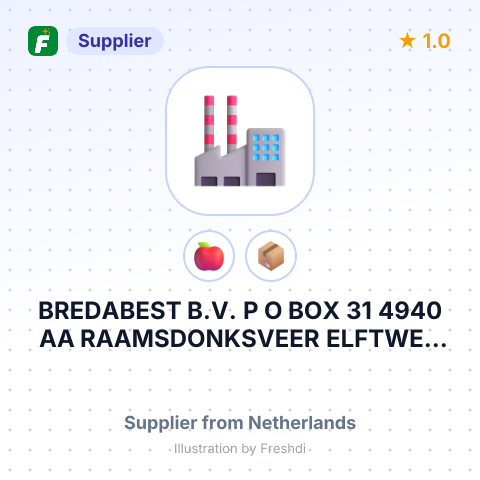 BREDABEST B.V. P O BOX 31 4940 AA RAAMSDONKSVEER ELFTWEG 27 4941 VR RAAMSDONKSVEER – summary card, no photo uploaded yet