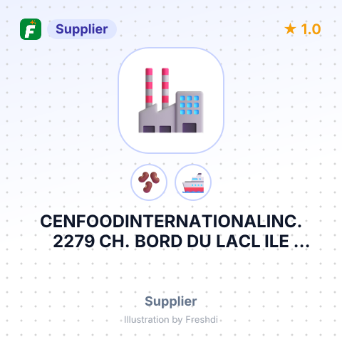 CENFOODINTERNATIONALINC. 2279 CH. BORD DU LACL ILE BIZARD, QC, H9C1A7CANADA – summary card, no photo uploaded yet