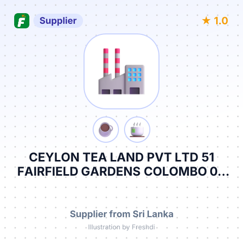 CEYLON TEA LAND PVT LTD 51 FAIRFIELD GARDENS COLOMBO 08 SRI LANKA – summary card, no photo uploaded yet