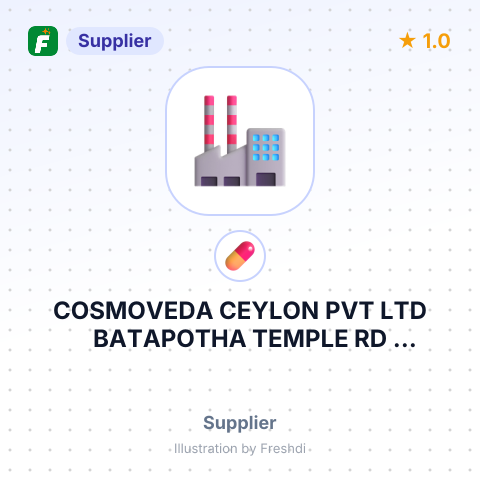 COSMOVEDA CEYLON PVT LTD BATAPOTHA TEMPLE RD MADELGAMUWA GAMPAHA TSO - E REG DDC RMU ORD – summary card, no photo uploaded yet