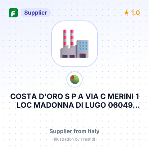 COSTA D'ORO S P A VIA C MERINI 1 LOC MADONNA DI LUGO 06049 SPOLETO PG ITALY – summary card, no photo uploaded yet
