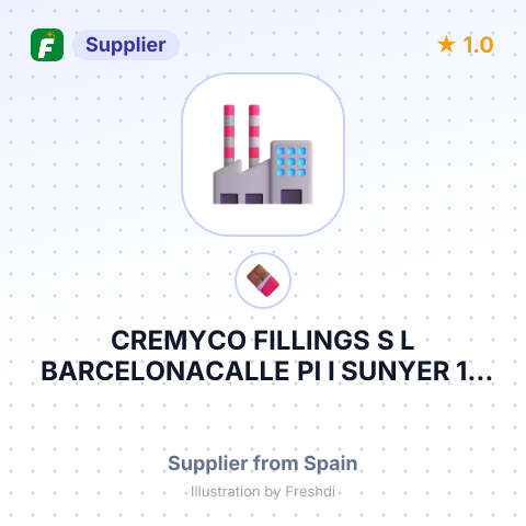 CREMYCO FILLINGS S L BARCELONACALLE PI I SUNYER 14 08192 SANT QUIRZE DEL VALLES BARCELONA SPAIN – summary card, no photo uploaded yet
