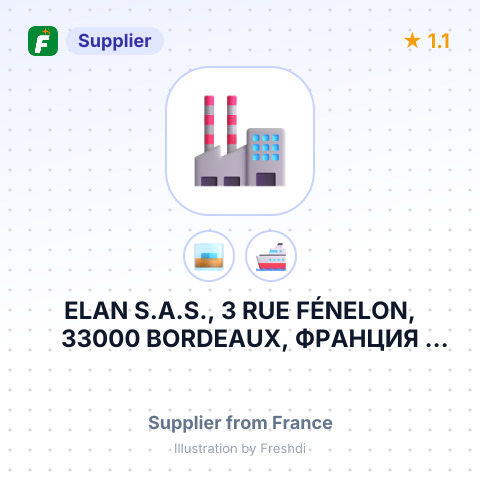 ELAN S.A.S., 3 RUE FÉNELON, 33000 BORDEAUX, ФРАНЦИЯ ЧЕРЕЗ UAB ""LT LOGIC"" – summary card, no photo uploaded yet