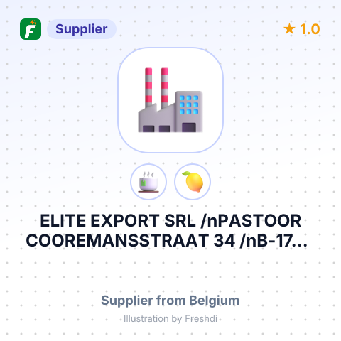 ELITE EXPORT SRL  /nPASTOOR COOREMANSSTRAAT 34 /nB-1702 DILBEEK  /nBELGIUM – summary card, no photo uploaded yet