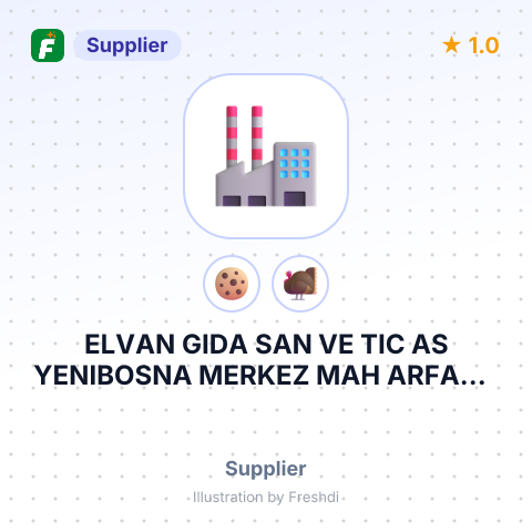 ELVAN GIDA SAN VE TIC AS YENIBOSNA MERKEZ MAH ARFAGA ISTANBUL TURKEY – summary card, no photo uploaded yet
