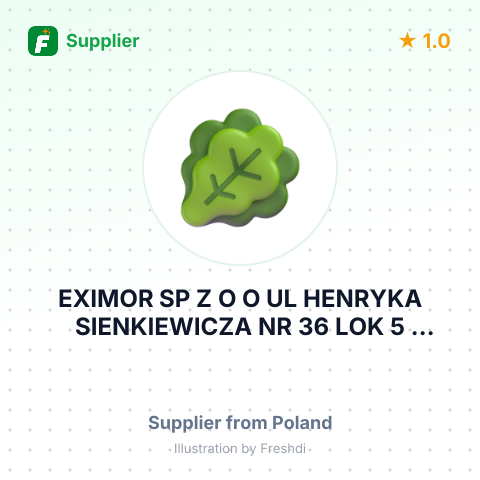 EXIMOR SP Z O O UL HENRYKA SIENKIEWICZA NR 36 LOK 5 MIEJSC RADOM KOD 26 600 POLAND – summary card, no photo uploaded yet