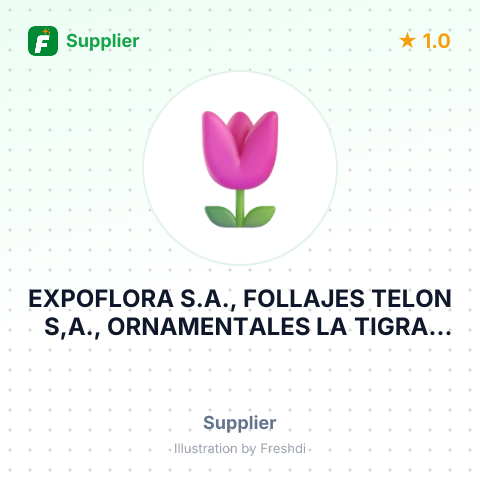 EXPOFLORA S.A., FOLLAJES TELON S,A., ORNAMENTALES LA TIGRA, DEL RIO FLORES Y FOLLAJES TROPICALES – summary card, no photo uploaded yet