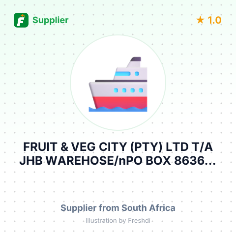 FRUIT & VEG CITY (PTY) LTD T/A JHB WAREHOSE/nPO BOX 86369/nCITY DEEP/n2049/nRSA – summary card, no photo uploaded yet