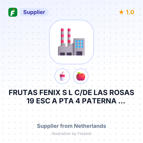 FRUTAS FENIX S L C/DE LAS ROSAS 19 ESC A PTA 4 PATERNA VALENCIAESPANA – summary card, no photo uploaded yet