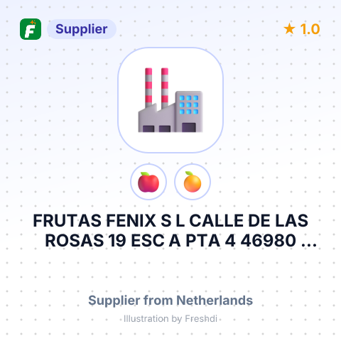 FRUTAS FENIX S L CALLE DE LAS ROSAS 19 ESC A PTA 4 46980 PATERNA VALENCIA ESPANA – summary card, no photo uploaded yet
