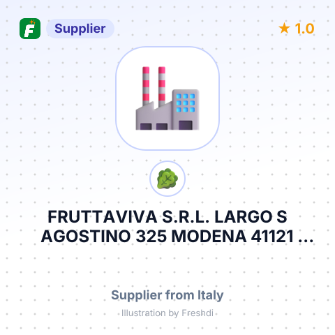 FRUTTAVIVA S.R.L. LARGO S AGOSTINO 325 MODENA 41121 ITALY – summary card, no photo uploaded yet
