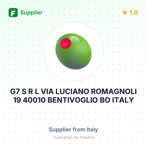 G7 S R L VIA LUCIANO ROMAGNOLI 19 40010 BENTIVOGLIO BO ITALY – summary card, no photo uploaded yet