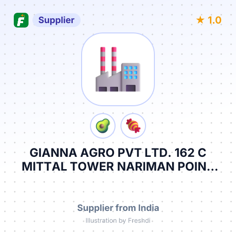 GIANNA AGRO PVT LTD. 162 C MITTAL TOWER NARIMAN POINT MUMBAI 400021 MAHARASTRA INDIA. – summary card, no photo uploaded yet