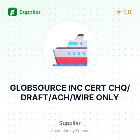 GLOBSOURCE INC CERT CHQ/DRAFT/ACH/WIRE ONLY – summary card, no photo uploaded yet