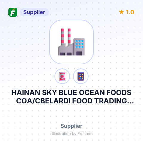HAINAN SKY BLUE OCEAN FOODS COA/CBELARDI FOOD TRADING SAMGILDO PASTOR CENTRE 7 RUE DUHAIKOK CHINA – summary card, no photo uploaded yet