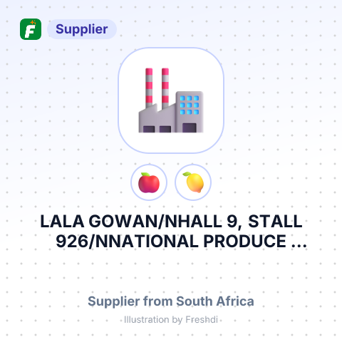 LALA GOWAN/NHALL 9, STALL 926/NNATIONAL PRODUCE MARKET/NCITY DEEP/N2001 – summary card, no photo uploaded yet