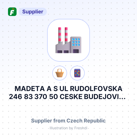 MADETA A S UL RUDOLFOVSKA 246 83 370 50 CESKE BUDEJOVICE ЧЕХІЯ – summary card, no photo uploaded yet