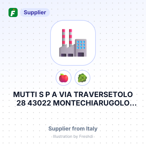 MUTTI S P A VIA TRAVERSETOLO 28 43022 MONTECHIARUGOLO LOC PIAZZA PARMA ITALIA – summary card, no photo uploaded yet