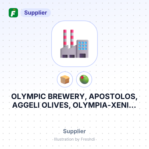 OLYMPIC BREWERY, APOSTOLOS, AGGELI OLIVES, OLYMPIA-XENIA, TOTTIS – summary card, no photo uploaded yet
