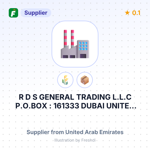 R D S GENERAL TRADING L.L.C P.O.BOX : 161333 DUBAI UNITED ARAB EMIRATES TEL : 0097142218900 EMAIL : INFO@RDSGTLLC – summary card, no photo uploaded yet