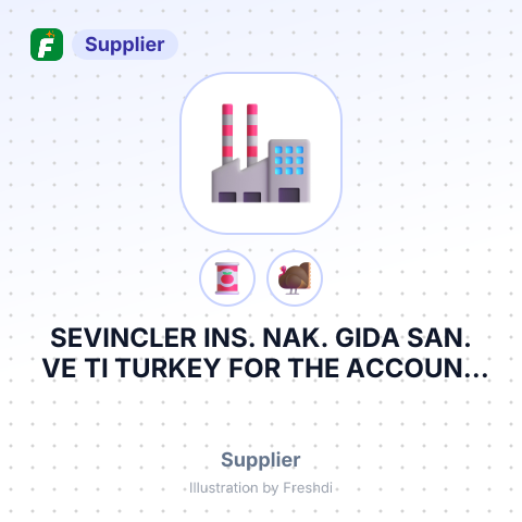 SEVINCLER INS. NAK. GIDA SAN. VE TI TURKEY FOR THE ACCOUNT OF MCD GENERAL TRADING L.L.C P.O BOX – summary card, no photo uploaded yet