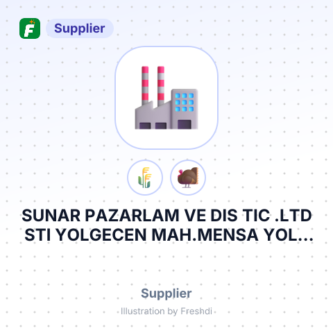 SUNAR PAZARLAM VE DIS TIC .LTD STI YOLGECEN MAH.MENSA YOLU UZERI SOK NO SEYHAN ANDANA TURKEY – summary card, no photo uploaded yet