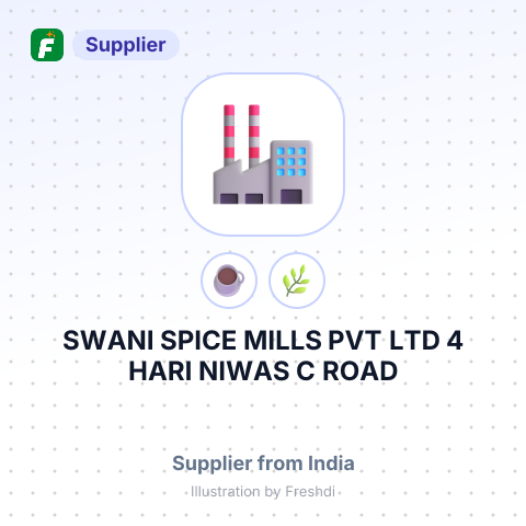 SWANI SPICE MILLS PVT LTD 4 HARI NIWAS C ROAD CHURCHGATE MUMBAI 400 020 INDIA – summary card, no photo uploaded yet