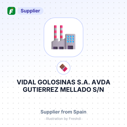 VIDAL GOLOSINAS S.A. AVDA GUTIERREZ MELLADO S/N 30500 MOLINA DE SEGURA MURCIA ІСПАНІЯ – summary card, no photo uploaded yet