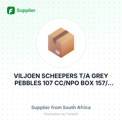 VILJOEN SCHEEPERS T/A GREY PEBBLES 107 CC/NPO BOX 157/NBELLVILLE/NSOUTH AFRICA – summary card, no photo uploaded yet