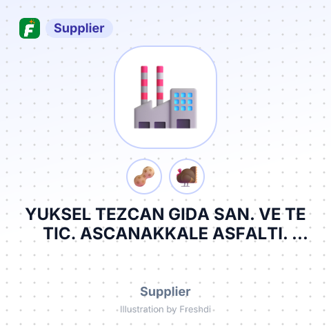 YUKSEL TEZCAN GIDA SAN. VE TE TIC. ASCANAKKALE ASFALTI. ULUS MH.NO 20 KOYUNDERE MENEMEN / IZMIR TURKEY – summary card, no photo uploaded yet